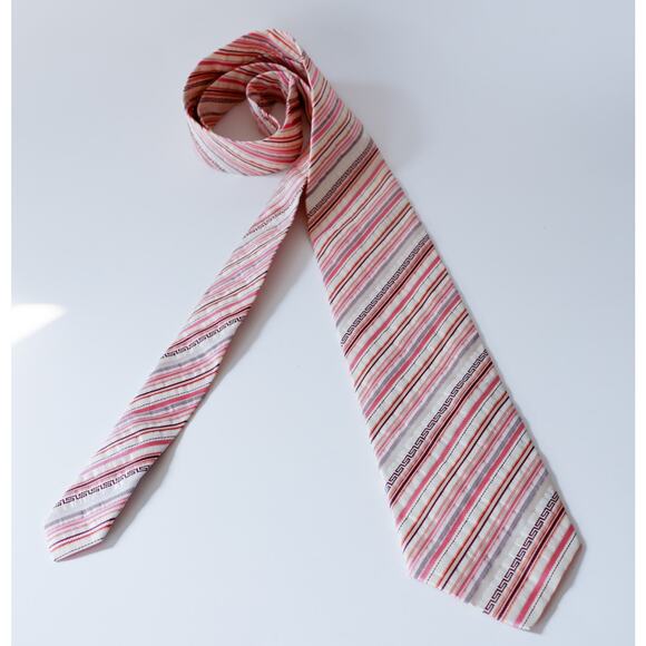 VTG VERSACE Barocco Medusa Greek Key Striped Tie Old Money Luxury Wedding Career - Picture 6 of 16